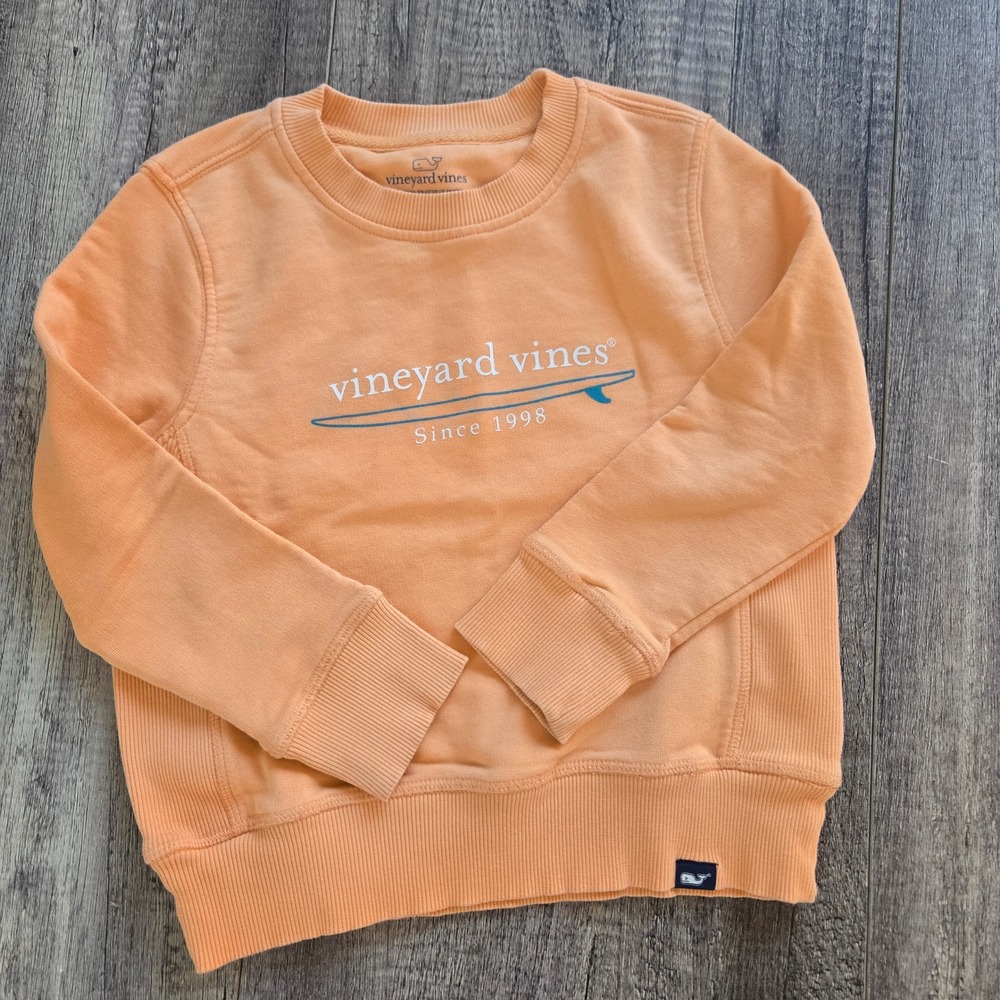 Vineyard Vines Boys Peach Orange Surfboard Logo Crew Neck Sweatshirt Size 5